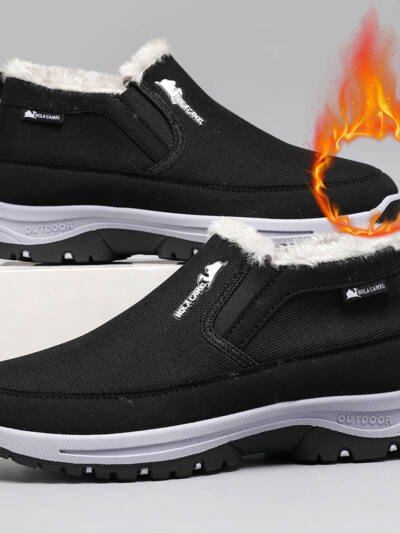 Mens Snow Boots With Non Slip Soles Fleece Lined Thick And Warm Cotton Shoes