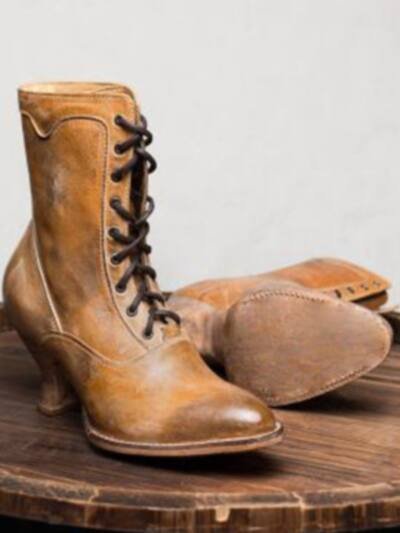 Womens High-heeled Uniquely Shaped Heel Lace-up Ankle Boots