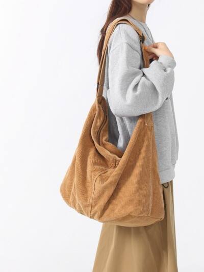 Corduroy Shoulder Crossbody Bag Spacious Casual And Minimalist