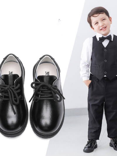 Children's Autumn New Casual Pure Black Leather Shoes