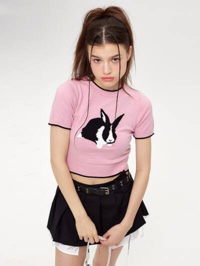 Rabbit Hot Girl Short Slimming Knitted T-shirt