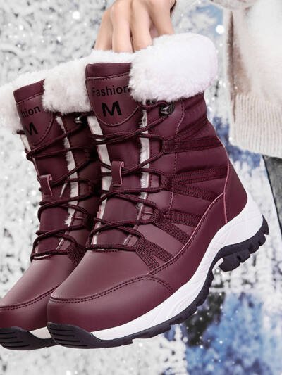 Womens Warm Mid-Calf Fleece-Lined Thick Cotton Shoes