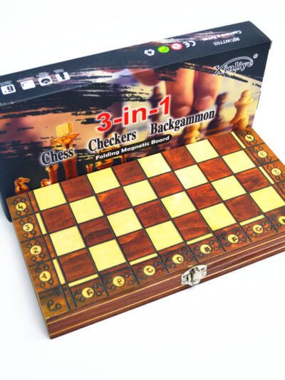 Wooden Magnetic 3 In 1 Chess Set  Folding