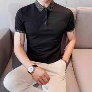Patterned Collar Slim-fit Fashionable Collared T-shirt