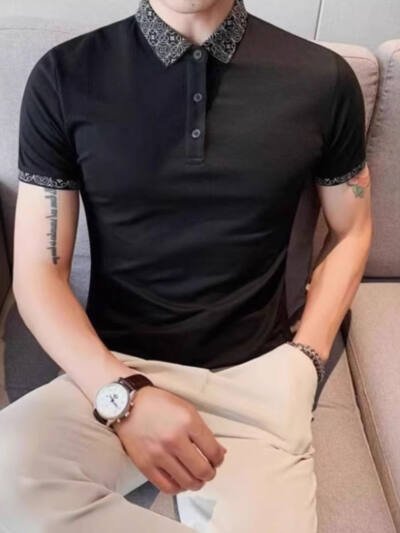 Patterned Collar Slim-fit Fashionable Collared T-shirt