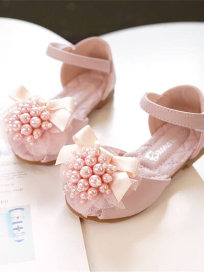 Girls' Princess Stylish Peep Toe Pearl Flower Soft Bottom Sandals