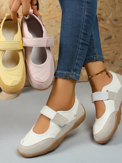 Women's Shallow Casual Shoes With A Comfortable Round Toe And Velcro Closure