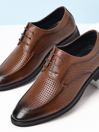Leather Dress Shoes For Commuting With A Non-slip Round Toe