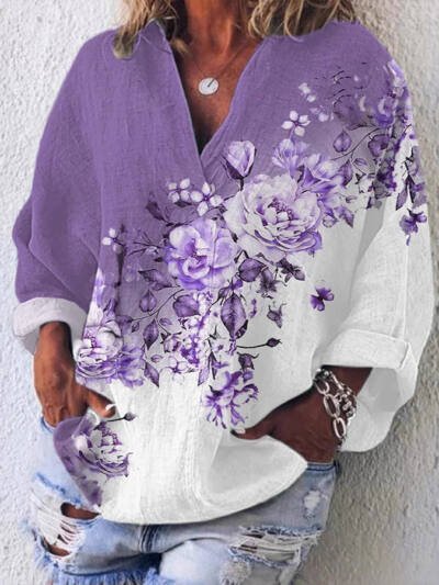 Womens American-style Digitally Printed Linen Shirt