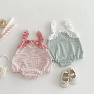 Girls Summer Jumpsuit Ruffle Sleeveless Stripes