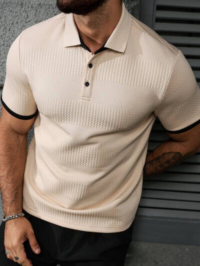 Mens Solid-Color Jacquard Short-Sleeve Shirt In European And American Style
