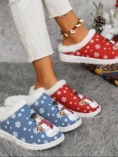 Womens Cozy, Thick-soled Cotton Slippers For Christmas