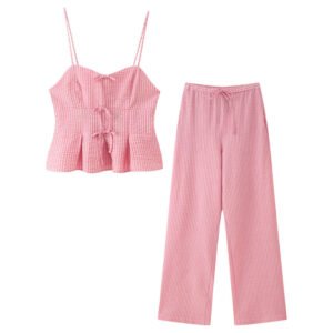 Bow Striped Top Wide Leg Pants