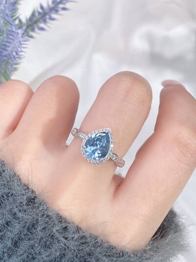 Colored Gems Ring Female S925 Sterling Silver Ocean Blue Temperament Commute