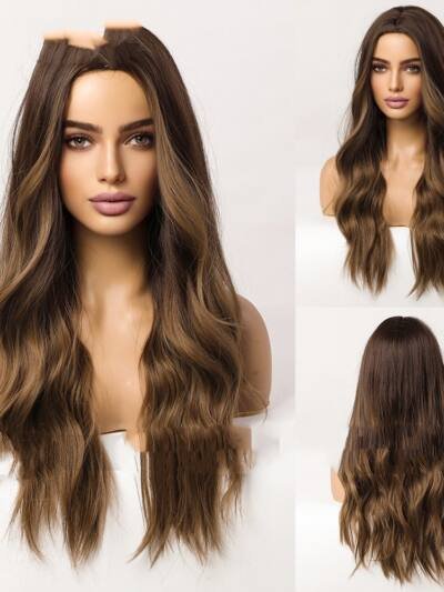 Medium Gradient Brown Highlight Wig Female