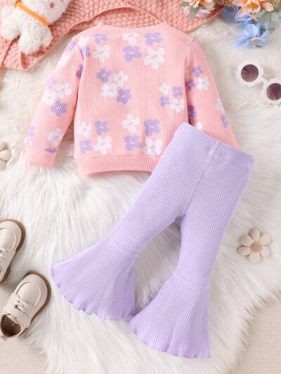 Creative All-match Girls' Long Sleeve Waffle Printing Suit