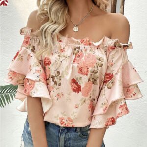 Womens Pullover Off Shoulder Printed Top Shirt