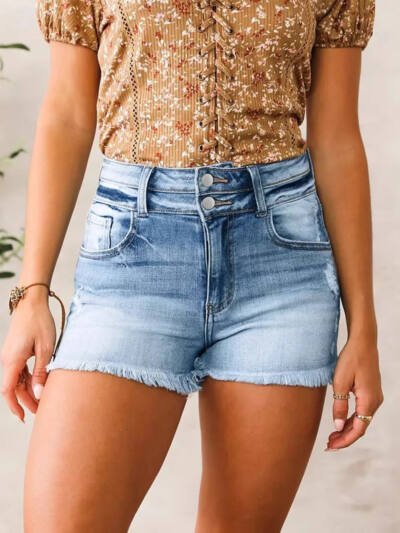 Womens New Denim Shorts With Raw Hem