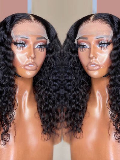 Deep Water Wave Lace Frontal Human Hair Wigs Transparent Curly