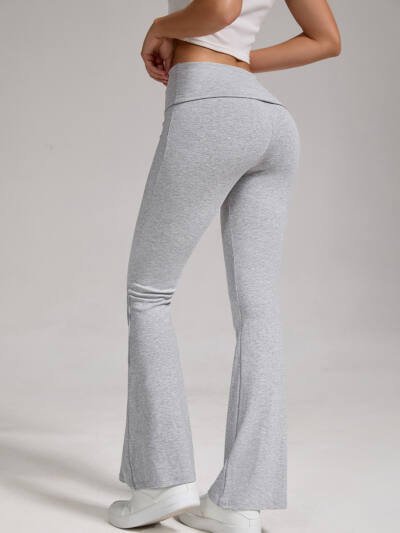 Sports, Leisure And Exercise Women's Low Waisted Flared Pants With Exposed Navel And Folded Waist Wide Leg Pants