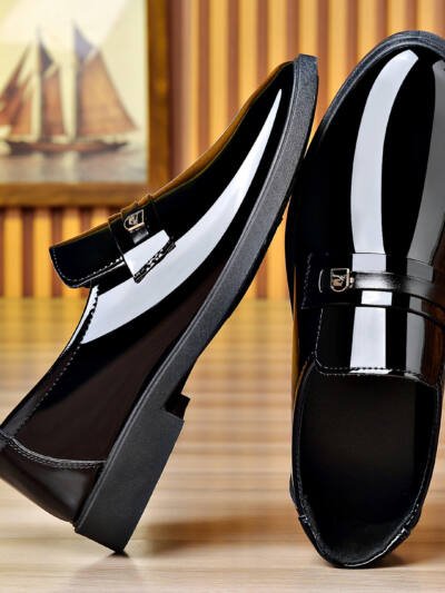 Dress Leather Shoes With A Mirror Like Slip On Design