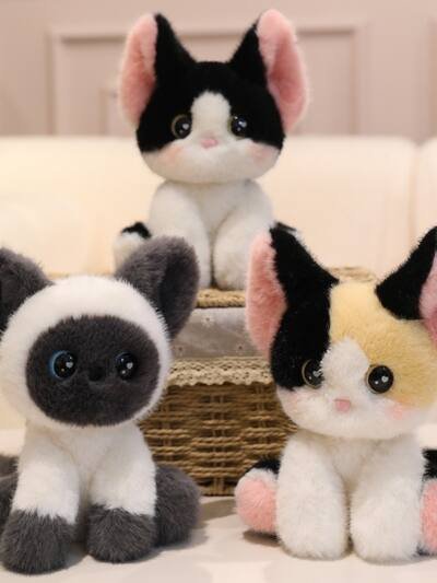 Cute Cat Table With Three Flowers German Cat Doll Plush Toy Siamese Kitten M Doll