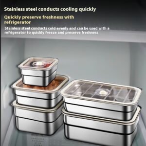 Stainless Steel Square Storage Box Refrigerator Quick-frozen Storage Box Lunch Box Bento Box Sealed Vacuum Crisper