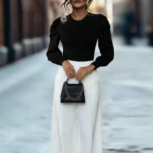 Puff-sleeve Knitted Top A Slim-fit Long-sleeved French-style Workwear Base Layer