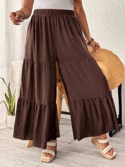 Casual Relaxed-fit Pleated Wide-leg Layered Cake Pants