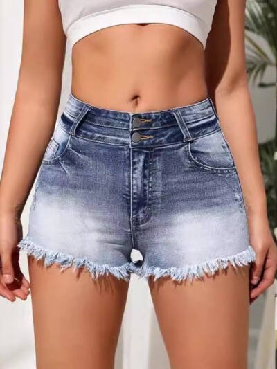 High-waisted Washed Denim Hot Shorts For The Street