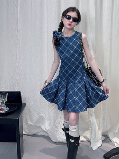 Niche Plaid Vest Pleated Skirt