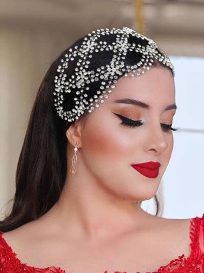 Bridal Mesh Rhinestone Cross S-Bend Handmade Tiara Shape