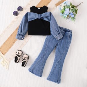 Micro-flare Denim Pants Two-piece Set
