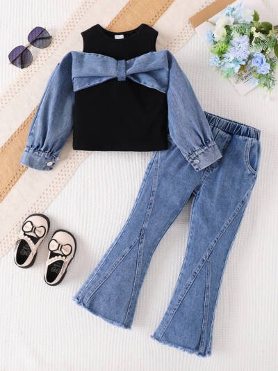 Micro-flare Denim Pants Two-piece Set