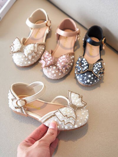 Summer Girls Pearl Bow Princess Shallow Mouth Pumps