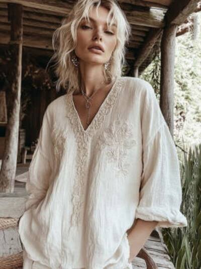 Digital-print Sun-protective Linen Long-sleeve Shirt