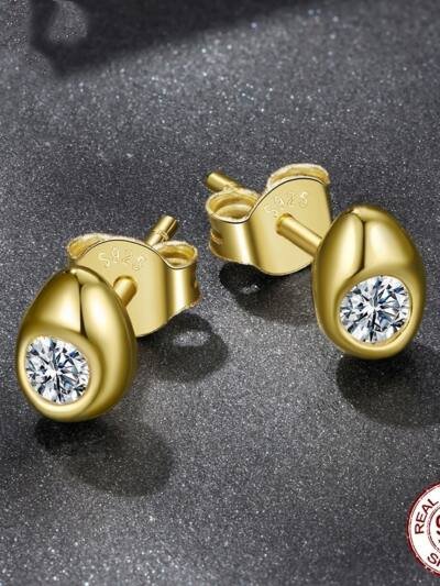 Water Drop Moissanite Stud Earrings Simple Advanced Texture S925 Sterling Silver