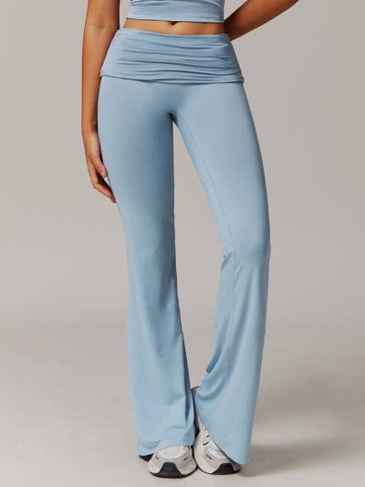 Wool Pleated Yoga Fold High Waist Running Sports Skinny Versatile Bell-bottom Pants Women