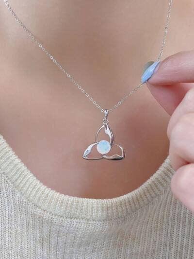 925 Silver Pendant White Round Opal Necklace