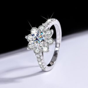 Sterling Silver 925 Moissanite Ring Female Flower Diamond