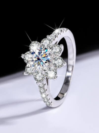 Sterling Silver 925 Moissanite Ring Female Flower Diamond