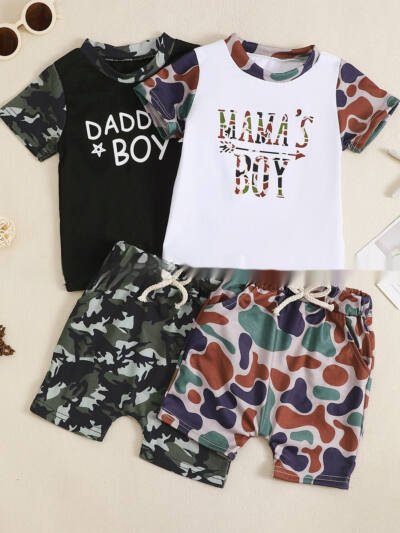 Boy's Camouflage T-shirt And Shorts Two-piece Set