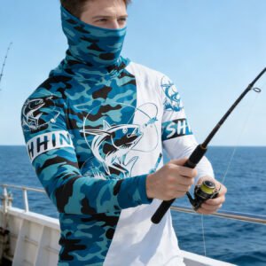 Fishing Hoodie UPF 50 Anti UV Sailing Shirt Surfing Face Cover Neck Summer Men Long Sleeve Hunting Jersey Camisa De Pesca Performance Fish Gear Beach Tops Wear Climbing Uniform Angling