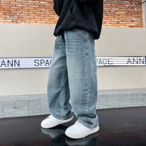 Trendy Men's Straight Loose Jeans Solid Color