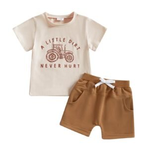 Round-neck Printed Short-sleeve Top And Shorts Two-piece Set