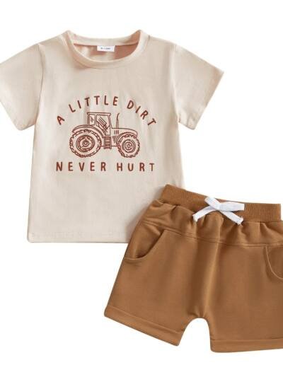 Round-neck Printed Short-sleeve Top And Shorts Two-piece Set