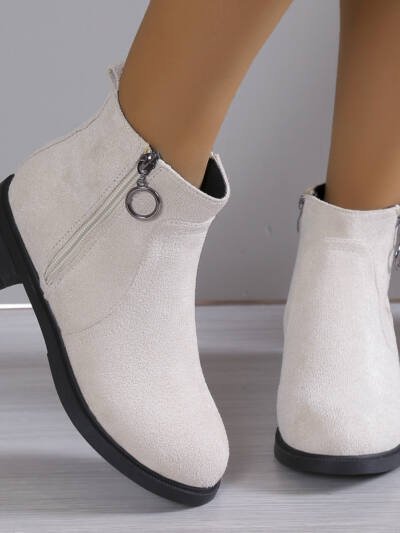 Square Heel Suede Round Buckle Side Zipper Short Tube Female Plus Size
