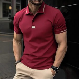 Mens Casual Short-sleeve Polo Shirt With A Turn-down Collar