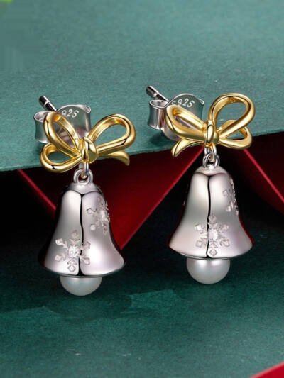 Christmas Snowflake Bow Bell Earrings