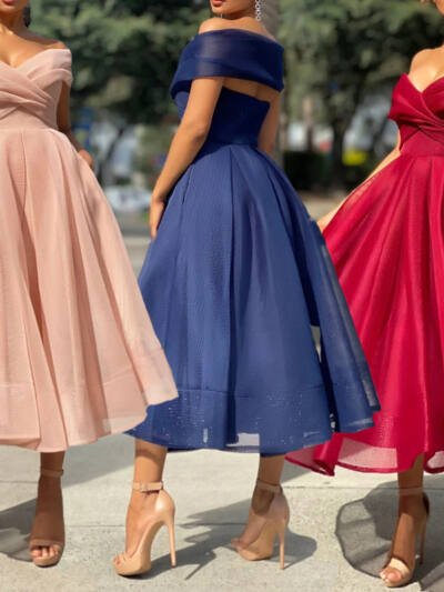 Womens Solid Casual Party Night Dress Club Off Shoulder Gown Elegant Backless Sexy Dress Birthday